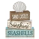 Yuntau 4 Pcs Summer Decorations for Home Beach Block Sign Seashell Display