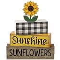 Yuntau 4 Pcs Sunflower Decorations, Wooden Block Sign Tiered Tray Decor