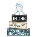 Yuntau 4 Pcs Winter Table Decoration Blue Snowman Decor Wooden Block Sign