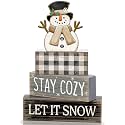 Yuntau 4 Pcs Winter Table Decorations Wooden Snowman Tiered Tray Decor