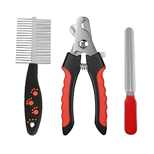 pet grooming accessories kit of paw printed double sided comb with nail cutter and filler steel grooming nail care combo