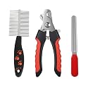 Pet Grooming Accessories Kit of Paw Printed Double sided Comb with Nail cutter and Filler Steel Grooming Nail Care Combo