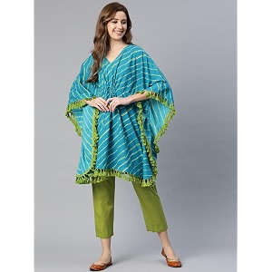 Yuris Women Blue Green Striped Kaftan with