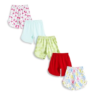 yuv baby girls 100 cotton printed multicolor shorts pack of 5