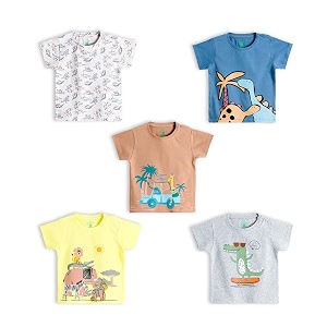 yuv infant baby boys amp girls 100 cotton printed multicolor half sleeve t shirts - 0 to 24 months babies pack of 5