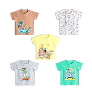 yuv infant baby boys amp girls 100 cotton printed multicolor half sleeve t shirts - 0 to 24 months babies pack of 5