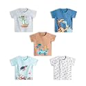 YUV Infant Baby Boys & Girls 100% Cotton Printed Multicolor Half Sleeve T Shirts - 0 to 24 Months Babies, Pack of 5