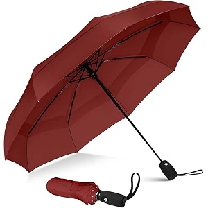yuvora folding travel umbrella reinforced windproof umbrella compact automatic lightweight strong amp portable umbrella for rain- men and women maroon