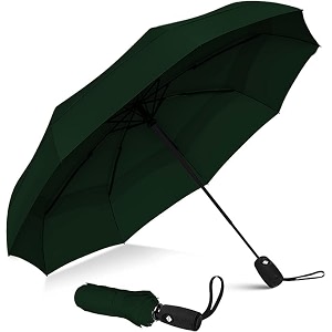 folding travel umbrella reinforced windproof umbrella compact automatic lightweight strong amp portable umbrella for rain- men and women -green