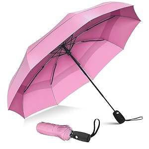 uv protection pink umbrella automatic open close for rain and sun protection 3 fold umbrella for men women kids boys girls big size large three fold stylish folding under windproof travel