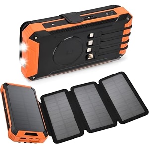 solar charger with foldable panels outdoor power bank 18w fast charging 15000mah solar powered charger with camping lightflashlightcompass type c usb charger 3 outputsdual inputsorange