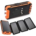 Solar Charger with Foldable Panels, Outdoor Power Bank 18W Fast Charging, 15000mAh Solar Powered Charger with Camping Light/Flashlight/Compass Type C USB Charger 3 Outputs/Dual Inputs(Orange)