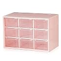 Drawer Storage Box, Black, 9 Grid, Rectangular, 4.72 x 7.08 x 3.93 inches, Pink