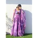 women designer pure georgette flower printed organza suit with lace on dupatta_01 (S, Dark purple)