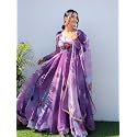 women designer pure georgette flower printed organza suit with lace on dupatta (XL DARK PURPLE)
