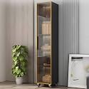 YVYKFZD 5 Tier Slim Storage Cart, MDF Rolling Spice Rack, Utility Kitchen Cart with Wheels and Tempered Glass Doors, Mobile Narrow Storage Cabinet, for Small Spaces(Gray+B,15.7"x16.5"x77.1")