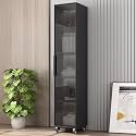 YVYKFZD 5 Tier Slim Storage Cart, MDF Rolling Spice Rack, Utility Kitchen Cart with Wheels and Tempered Glass Doors, Mobile Narrow Storage Cabinet, for Small Spaces(Gray+A,15.7"x24.4"x77.1")