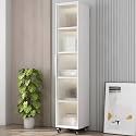 YVYKFZD 5 Tier Slim Storage Cart, MDF Rolling Spice Rack, Utility Kitchen Cart with Wheels and Tempered Glass Doors, Mobile Narrow Storage Cabinet, for Small Spaces(White+C,11.8"x12.5"x66.1")