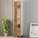 YVYKFZD 5 Tier Slim Storage Cart, MDF Rolling Spice Rack, Utility Kitchen Cart with Wheels and Tempered Glass Doors, Mobile Narrow Storage Cabinet, for Small Spaces(White+B,11.8"x12.5"x66.1")