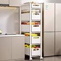 YVYKFZD Fruit Basket Kitchen Cart, Metal Slim Storage Cart, Rolling Utility Carts with Drawer and Wheels, Narrow Storage Cabinet, Space Saving Bathroom Organizer(White,5 Tier 7.8"x15.3"x53.1")