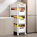 YVYKFZD Fruit Basket Kitchen Cart, Metal Slim Storage Cart, Rolling Utility Carts with Drawer and Wheels, Narrow Storage Cabinet, Space Saving Bathroom Organizer(White,4 Tier 10.6"x15.3"x41.3")