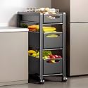 YVYKFZD Fruit Basket Kitchen Cart, Metal Slim Storage Cart, Rolling Utility Carts with Drawer and Wheels, Narrow Storage Cabinet, Space Saving Bathroom Organizer(Black,3 Tier 7.8"x15.3"x29.5")