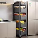 YVYKFZD Fruit Basket Kitchen Cart, Metal Slim Storage Cart, Rolling Utility Carts with Drawer and Wheels, Narrow Storage Cabinet, Space Saving Bathroom Organizer(Black,5 Tier 7.8"x15.3"x53.1")