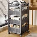 YVYKFZD Metal Slim Storage Cart, 2/3/4-Tier Narrow Storage Cabinet, Rolling Utility Cart with Drawer and Wheels, Mobile Kitchen Carts, Space Saving Bathroom Organizer(Black,4 Tier 12.5"x15.7"x35.4")