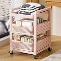 YVYKFZD Metal Slim Storage Cart, 2/3/4-Tier Narrow Storage Cabinet, Rolling Utility Cart with Drawer and Wheels, Mobile Kitchen Carts, Space Saving Bathroom Organizer(Pinks,3 Tier 12.5"x15.7"x26.3")