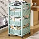 YVYKFZD Metal Slim Storage Cart, 2/3/4-Tier Narrow Storage Cabinet, Rolling Utility Cart with Drawer and Wheels, Mobile Kitchen Carts, Space Saving Bathroom Organizer(Cyan,4 Tier 12.5"x15.7"x35.4")
