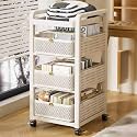 YVYKFZD Metal Slim Storage Cart, 2/3/4-Tier Narrow Storage Cabinet, Rolling Utility Cart with Drawer and Wheels, Mobile Kitchen Carts, Space Saving Bathroom Organizer(White,4 Tier 12.5"x15.7"x35.4")