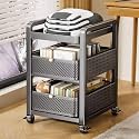 YVYKFZD Metal Slim Storage Cart, 2/3/4-Tier Narrow Storage Cabinet, Rolling Utility Cart with Drawer and Wheels, Mobile Kitchen Carts, Space Saving Bathroom Organizer(Black,3 Tier 12.5"x15.7"x26.3")
