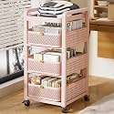 YVYKFZD Metal Slim Storage Cart, 2/3/4-Tier Narrow Storage Cabinet, Rolling Utility Cart with Drawer and Wheels, Mobile Kitchen Carts, Space Saving Bathroom Organizer(Pinks,4 Tier 12.5"x15.7"x35.4")