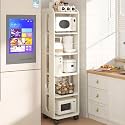 YVYKFZD Narrow Standing Shelf, Wooden Slim Storage Cart, Rolling Kitchen Utility Cart with Wheels, Freestanding Bathroom Organizer, for Dining Room, Pantry, Bakers(White,6 Tier 10.6"x10.2"x62.7")