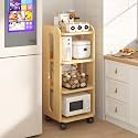 YVYKFZD Narrow Standing Shelf, Wooden Slim Storage Cart, Rolling Kitchen Utility Cart with Wheels, Freestanding Bathroom Organizer, for Dining Room, Pantry, Bakers(Wood,4 Tier 18.1"x10.2"x39.1")