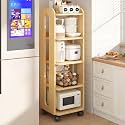 YVYKFZD Narrow Standing Shelf, Wooden Slim Storage Cart, Rolling Kitchen Utility Cart with Wheels, Freestanding Bathroom Organizer, for Dining Room, Pantry, Bakers(Wood,5 Tier 18.1"x10.2"x50.9")