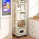 YVYKFZD Narrow Standing Shelf, Wooden Slim Storage Cart, Rolling Kitchen Utility Cart with Wheels, Freestanding Bathroom Organizer, for Dining Room, Pantry, Bakers(White,5 Tier 18.1"x10.2"x50.9")
