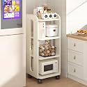 YVYKFZD Narrow Standing Shelf, Wooden Slim Storage Cart, Rolling Kitchen Utility Cart with Wheels, Freestanding Bathroom Organizer, for Dining Room, Pantry, Bakers(White,4 Tier 18.1"x10.2"x39.1")