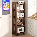 YVYKFZD Narrow Standing Shelf, Wooden Slim Storage Cart, Rolling Kitchen Utility Cart with Wheels, Freestanding Bathroom Organizer, for Dining Room, Pantry, Bakers(Walnut,5 Tier 10.6"x10.2"x50.9")