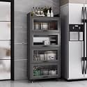 YVYKFZD Rolling Spice Rack, Slim Storage Cart, Mobile Kitchen Utility Cart with Wheels and Tempered Glass Doors, Narrow Standing Shelf, Space Saving Bathroom Organizer(Gray,5 Tier 19.6"x15.7"x65.3")