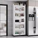 YVYKFZD Rolling Spice Rack, Slim Storage Cart, Mobile Kitchen Utility Cart with Wheels and Tempered Glass Doors, Narrow Standing Shelf, Space Saving Bathroom Organizer(White,6 Tier 15.7"x13.7"x80.1")