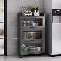 YVYKFZD Rolling Spice Rack, Slim Storage Cart, Mobile Kitchen Utility Cart with Wheels and Tempered Glass Doors, Narrow Standing Shelf, Space Saving Bathroom Organizer(Gray,4 Tier 15.7"x13.7"x50.5")
