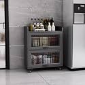 YVYKFZD Rolling Spice Rack, Slim Storage Cart, Mobile Kitchen Utility Cart with Wheels and Tempered Glass Doors, Narrow Standing Shelf, Space Saving Bathroom Organizer(Gray,3 Tier 23.6"x13.7"x35.7")