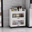 YVYKFZD Rolling Spice Rack, Slim Storage Cart, Mobile Kitchen Utility Cart with Wheels and Tempered Glass Doors, Narrow Standing Shelf, Space Saving Bathroom Organizer(White,3 Tier 19.6"x13.7"x35.7")