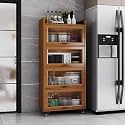 YVYKFZD Rolling Spice Rack, Slim Storage Cart, Mobile Kitchen Utility Cart with Wheels and Tempered Glass Doors, Narrow Standing Shelf, Space Saving Bathroom Organizer(Walnut,5 Tier 23.6"x15.7"x65.3")