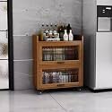 YVYKFZD Rolling Spice Rack, Slim Storage Cart, Mobile Kitchen Utility Cart with Wheels and Tempered Glass Doors, Narrow Standing Shelf, Space Saving Bathroom Organizer(Walnut,3 Tier 23.6"x13.7"x35.7")