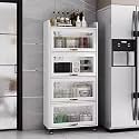 YVYKFZD Rolling Spice Rack, Slim Storage Cart, Mobile Kitchen Utility Cart with Wheels and Tempered Glass Doors, Narrow Standing Shelf, Space Saving Bathroom Organizer(White,5 Tier 23.6"x13.7"x65.3")