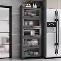 YVYKFZD Rolling Spice Rack, Slim Storage Cart, Mobile Kitchen Utility Cart with Wheels and Tempered Glass Doors, Narrow Standing Shelf, Space Saving Bathroom Organizer(Gray,6 Tier 15.7"x15.7"x80.1")