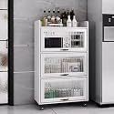 YVYKFZD Rolling Spice Rack, Slim Storage Cart, Mobile Kitchen Utility Cart with Wheels and Tempered Glass Doors, Narrow Standing Shelf, Space Saving Bathroom Organizer(White,4 Tier 23.6"x15.7"x50.5")