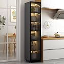 YVYKFZD Slim Storage Cart, Narrow Storage Cabinet, Rolling Utility Carts with Wheels and Tempered Glass Doors, Mobile Kitchen Cart, Bathroom Organizer, No Lighting(Gray+A,6 Tier 15.7"x15.7"x77.9")